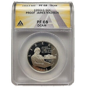 1993-S Proof James Madison Bill Of Right Half Dollar ANACS PF 68 DCAM